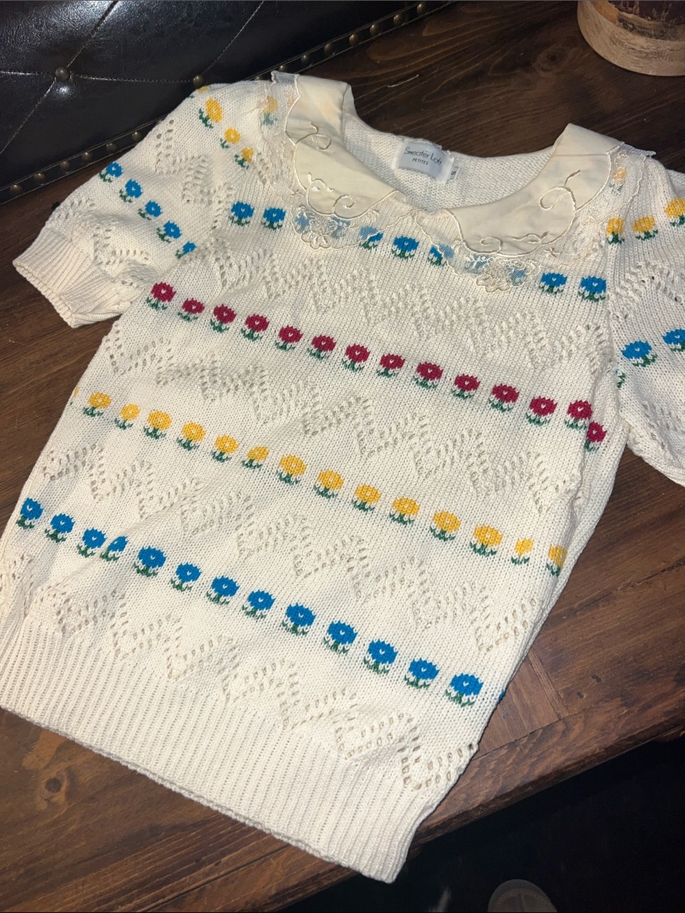 Vintage 80s/90s Sweater Loft Pointelle Sweater- zig zag & floral! SWEET!